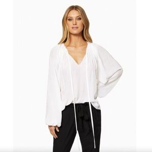 Ramy Brook Paris V Neck Long Sleeve Shirred Blouse